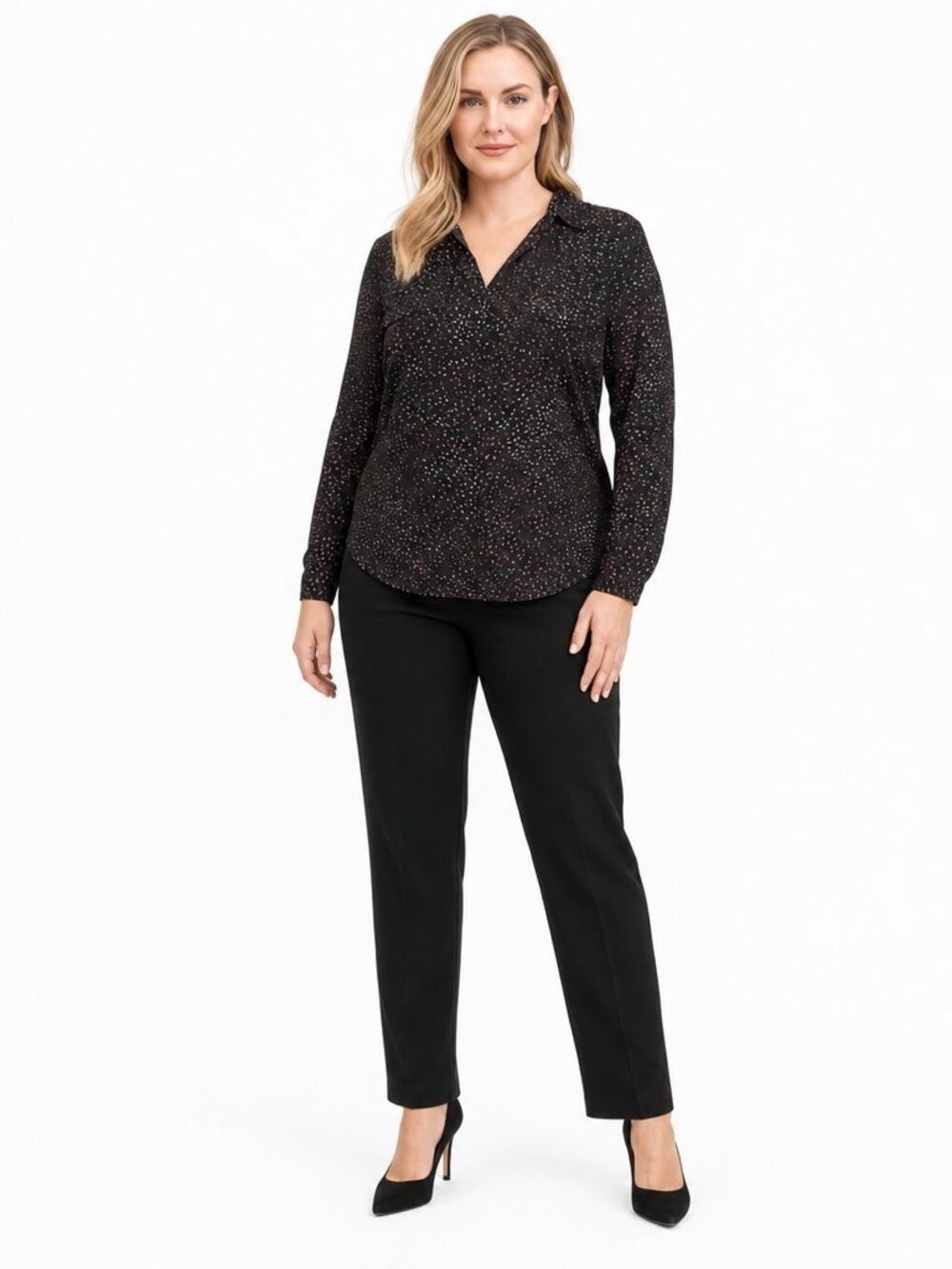 Premise NWT XL Dot Print Blouse – Chic Button-Down, Flowy Fit, Work-to-Weekend